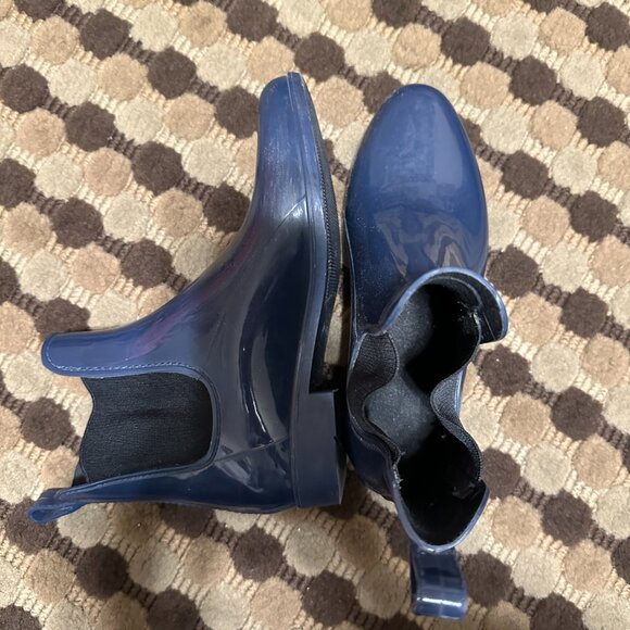 J. Crew Women's Chelsea Rain Boots Blue Rubber Pull On Ankle Top - Picture 11 of 11